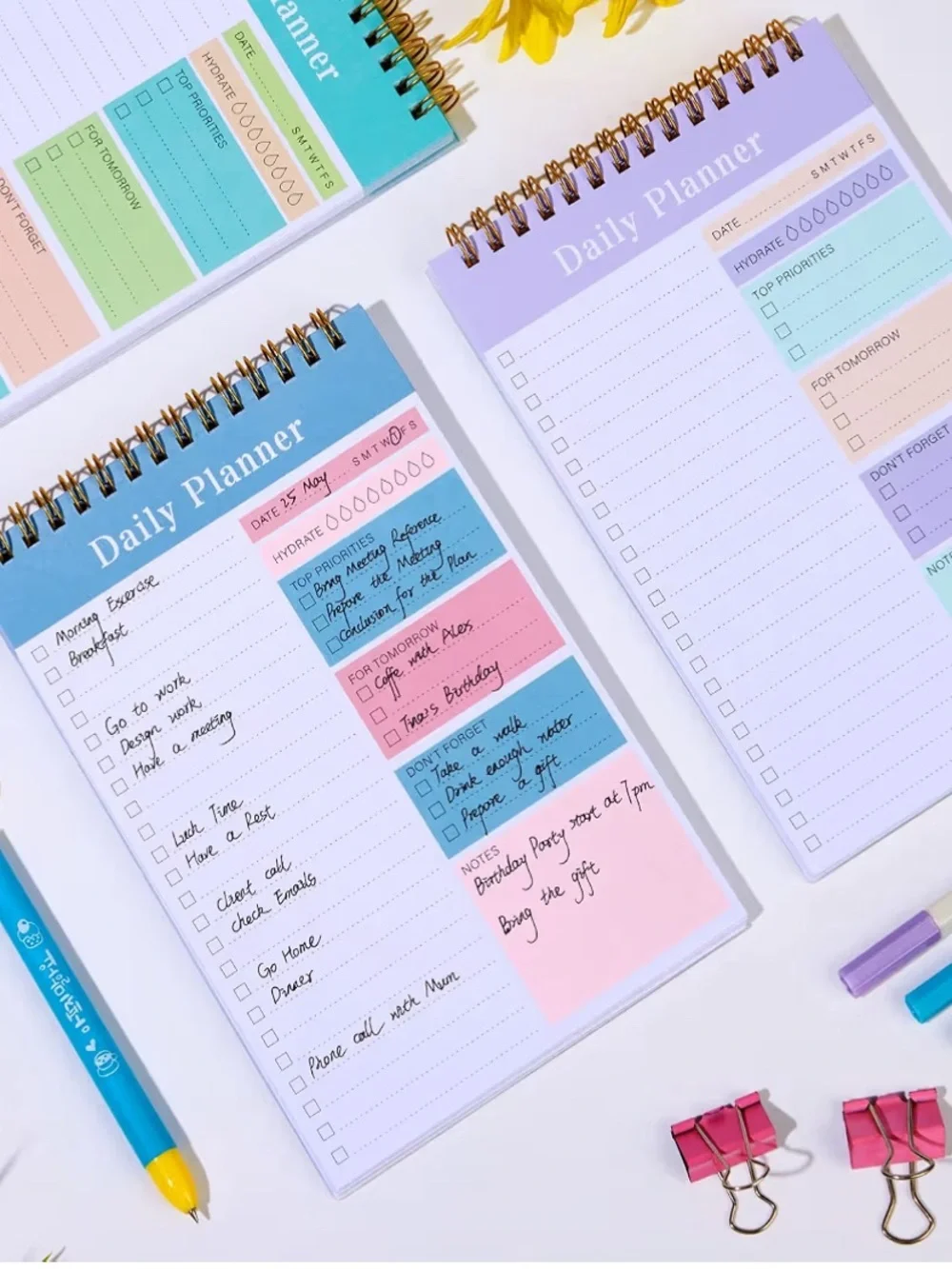 🆕 3-Pack Daily Planner Notebooks - Pastel Multi-Color Set